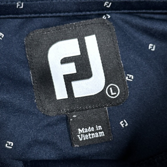 Footjoy Lisle Titleist FJ Logo Print Navy Embroidered Golf Polo Shirt Mens Large - Picture 5 of 9